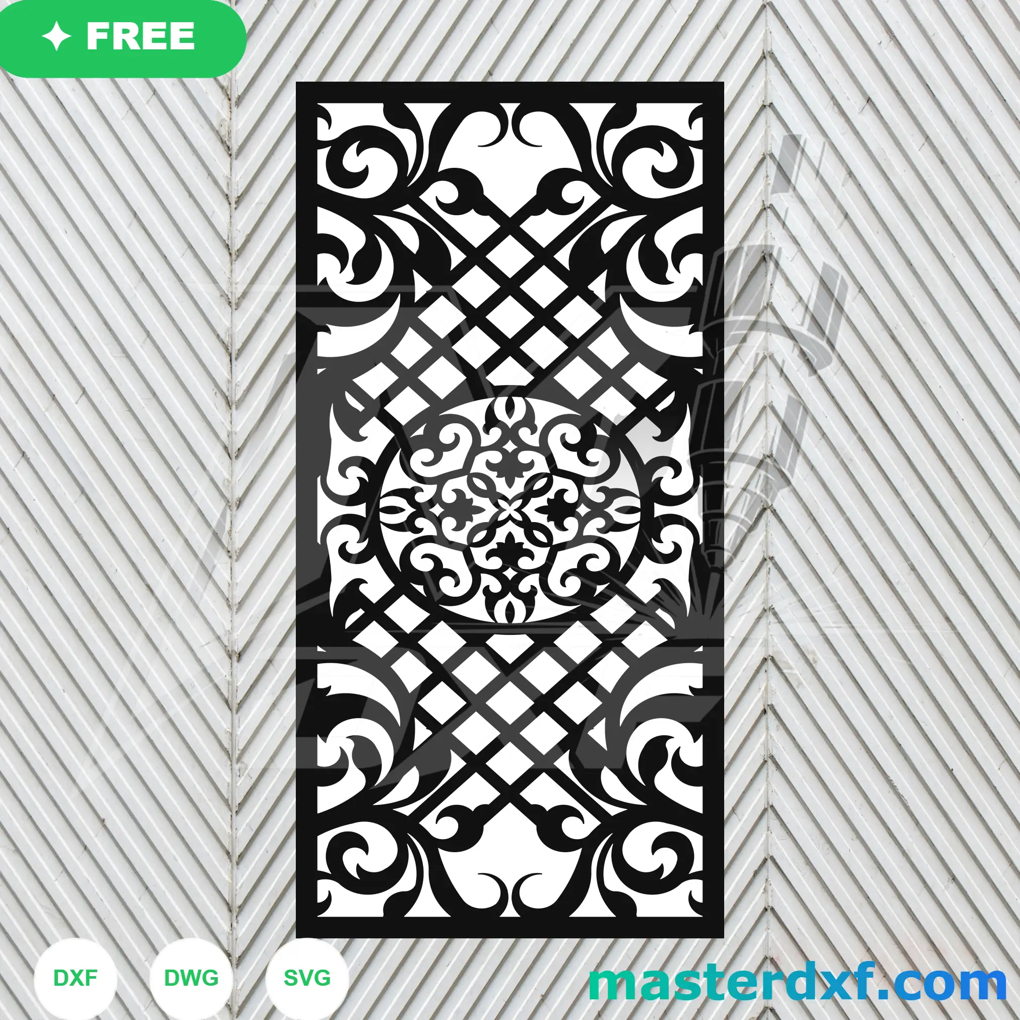 Classical Damascus Scroll Cross-Hatch Screen Vector File DXF File
